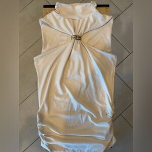 Sleeveless High-Neck Tank Top with Front Ring Detail - White